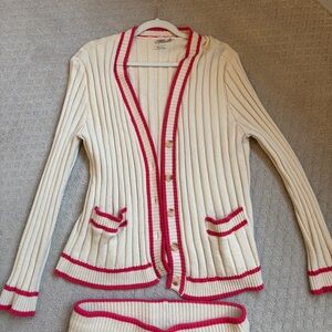 Faherty Cream Cardigan with Pink Accents